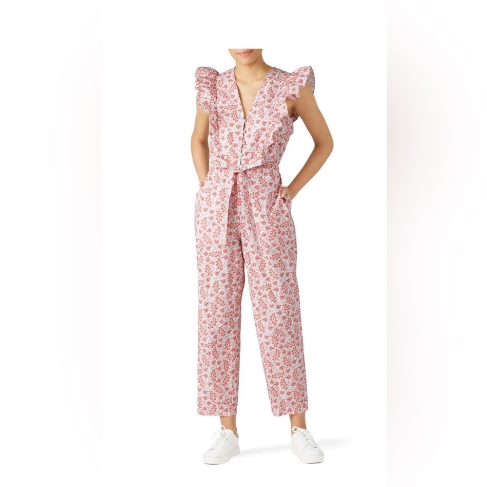 Fun playful LA VIE by Rebecca Taylor Designer Summer Cotton Floral Jumpsuit  XL
